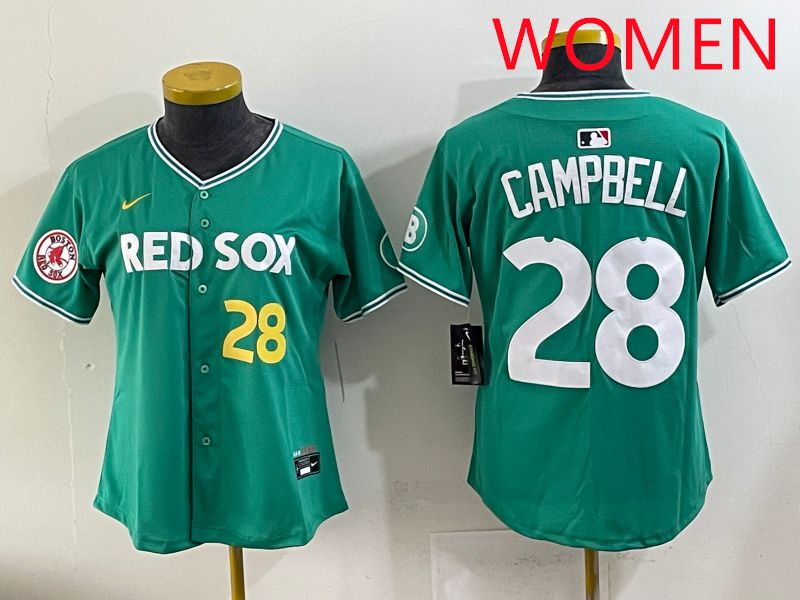 Women 2025 Boston Red Sox 28 Campbell Dark Green Joint Name Nike MLB Jersey style 7
